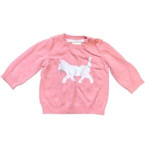 Hatley Cotton Cat Sweater Baby Girls Size 12-18M Pink, White Knit Long Sleeves